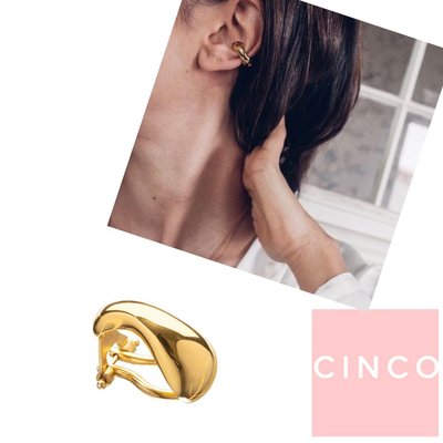 CINCO 葡萄牙精品 LAUREN 925純銀鑲24K金耳環 簡約金色耳骨夾 單隻販售 無耳洞女孩必備
