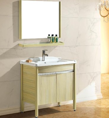 FUO衛浴:80公分 合金材質櫃體  陶瓷盆浴櫃組(含鏡子,龍頭) T9007