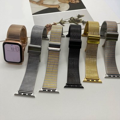 +io好物/Apple Watch蘋果手表SE不銹鋼表帶iwatch1-8代竹節金屬表帶/效率出貨
