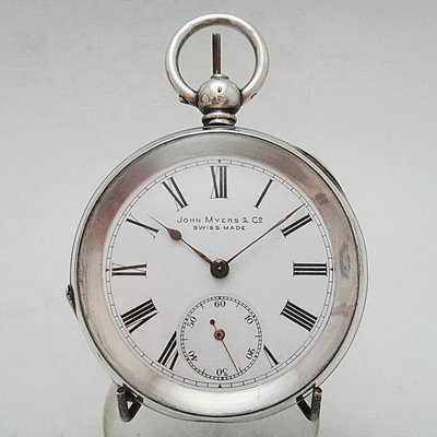 【timekeeper】 極美1900年瑞士製John Myers &amp; Co.鑰匙上鍊純銀手工精雕三門機械懷錶(免運)