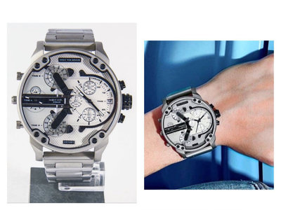 DIESEL Mr.Daddy2.0 白色面錶盤 啞光銀色不鏽鋼錶帶 石英 三眼計時 男士手錶 DZ7421