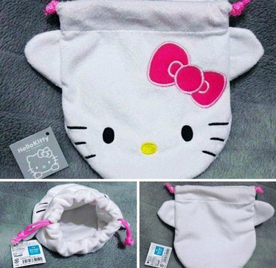 牛牛ㄉ媽*Sanrio 三麗鷗 日本進口正版品HELLO KITTY束口袋.收納袋 絨毛臉臉款 卡哇依 現貨