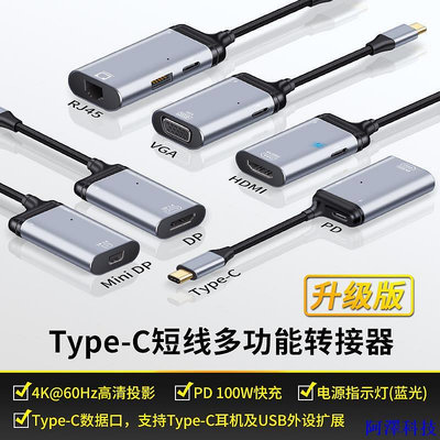 安東科技三代Type-C轉HDMI/DP/miniDP/VGA/RJ45轉接器轉接線 多功能USB-C HUB支持PD 100W