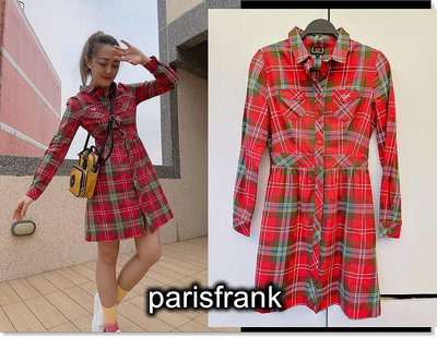 parisfrank~~品牌Scottish house 全新吊牌已拆 莓紅格紋 雙口袋 長袖襯衫洋裝(S號)