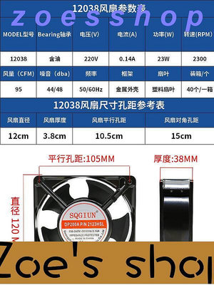 zoe-散熱風扇 12cm 12038 DP200A KTV機櫃 220v 靜音配電櫃釬錫排風扇