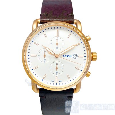 FOSSIL 手錶 FS5476玫瑰金/銀白面 優雅紳士時尚款 三眼計時 日期 42mm咖啡色 皮帶 男錶【錶飾精品】
