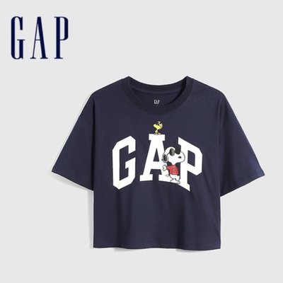 Gap女裝Gap x Snoopy 史努比系列棉質舒適寬鬆短袖T恤567678-深靛藍色