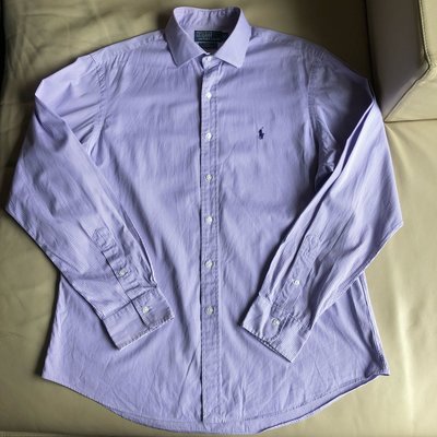 [品味人生2]保證正品Polo by Ralph Lauren 紫白條紋 休閒襯衫 size 17 適合 XXL