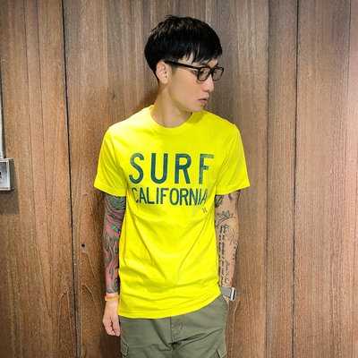美國百分百【全新真品】Hurley 短袖T恤 T-SHIRT 圓領上衣 SURF LOGO 衝浪 黃色 M號 AN20