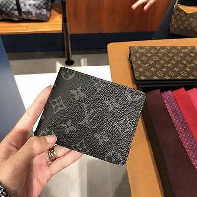 二手 Louis Vuitton LV M62294 Slender 經典花紋雙折短夾.黑