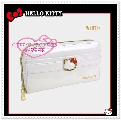 小花凱蒂日本精品♥ Hello Kitty 長財包 皮夾 錢包 長夾 (拉鍊) 白色大臉蝴蝶結 42148104