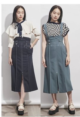 【WildLady】 日本日系時髦鬆緊拉鏈可拆吊帶 明線 吊帶裙 2WAY REDYAZEL