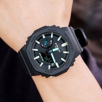 【金台鐘錶】CASIO卡西歐G-SHOCK 八角錶殼設計 防200米 農家橡樹 (黑x螢光綠)GA-2100RC-1A