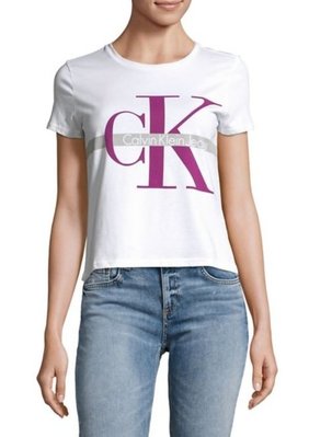 CK Calvin Klein 女生 短袖T恤 CK大LOGO 白色 現貨
