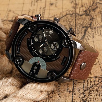 森尼3C-BOSS爆款大錶盤復古時尚新潮男日曆軍錶歐美風格運動石英表皮帶手錶-品質保證