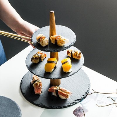 日式巖石串盤甜品臺點心蛋糕糖果點盤多三層水果盤創意下午茶架子-雙喜生活館