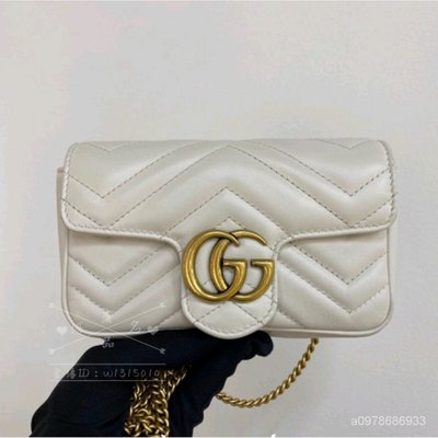 【日本二手】GUCCI古馳 GG Marmont系列 絎縫皮革 超迷你手袋 金鍊鏈條包 白色 肩背包 476433