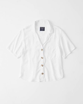 Maple麋鹿小舖Abercrombie&Fitch ＊ A&F  白色素面短袖襯衫 ＊ ( 現貨M號 )