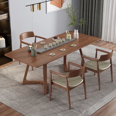 新品 北歐白蠟木餐桌簡約現代家用實木創意茶桌松木餐桌長方形吃飯桌椅鵬