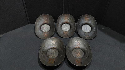 早期收藏老件 一 日本桐紋家徽 銅元寶型 杯托 杯墊 五客一組