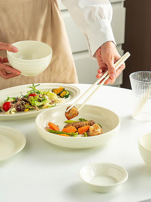 法式松露白餐具套裝家用陶瓷碗碟高級感盤子碗盤飯碗湯碗~菜菜小商鋪