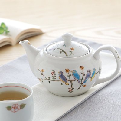 現貨熱銷-日本進口九谷燒作家款陶瓷手繪可愛小鳥耐熱茶壺帶濾網功夫泡茶器