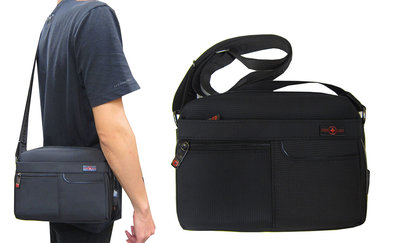 雪黛屋~OVER-LAND 肩側包小容量二層主袋+外袋共六層防水尼龍布+皮革材質USB充電+內線中性款T5586(小)