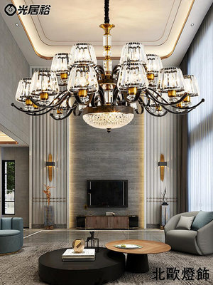 復式樓水晶吊燈 別墅大廳中空挑高疊層15頭現代簡約客廳水晶燈