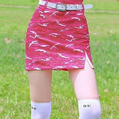 De高端高爾夫球套裝女裝韓國夏季新品修身顯瘦迷彩速干短袖短裙褲~高爾夫