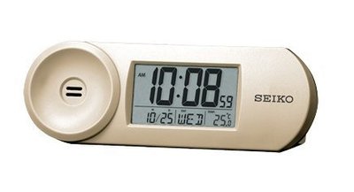 SEIKO CLOCK 精工香檳金漸強式鈴聲星期日期溫度液晶顯示電子靜音鬧鐘 型號：QHL067A 新品上市【神梭鐘錶】