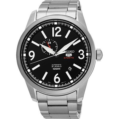 SEIKO 精工5號 二地時間 時尚機械腕錶(黑/45mm) 4R37-01D0D(SSA293J1)驚喜價