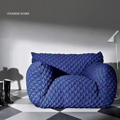 【熱賣精選】茜吉 意式針織設計師ligne roset客廳小戶型布藝輕奢藍胖子沙發椅