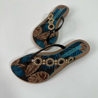 《現貨》Grendha 女生 拖鞋 巴西尺寸33/34（椰林島嶼 渡假風 夾腳拖鞋－藍色）