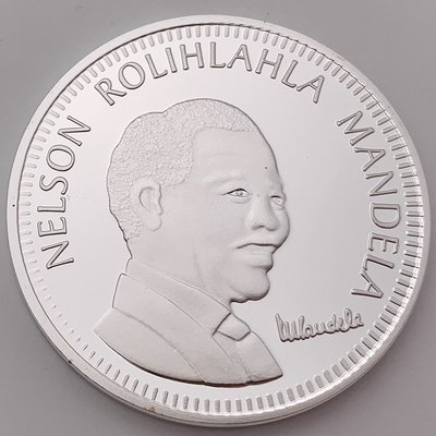 特價！南非國父曼德拉鍍銀紀念幣 自由和平10周年 收藏人物紀念幣硬幣
