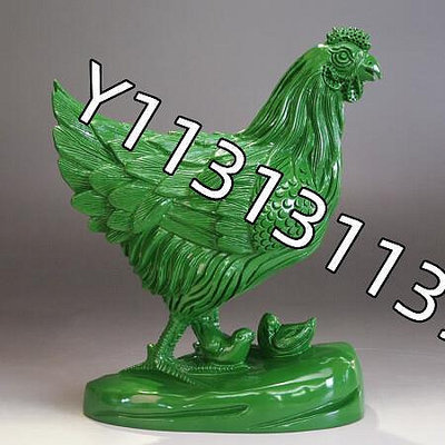 綠色木雕母雞擺件動物雕刻十二生肖雞家居客廳店鋪裝飾紅木工藝品 綠漆實木 高15CM【居捨木雕】圓雕 根雕 東陽