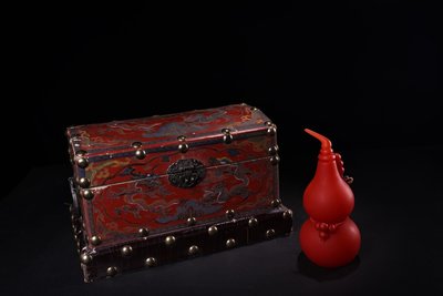 現貨珍品舊藏收清代宮廷御藏花琥珀雕刻葫蘆品相保存完好 造型獨特別致 配老漆器盒子 盒子長30公分WN22635