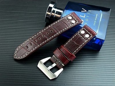 艾曼達精品~20mm直身Hamilton seiko 的新衣軍錶飛行風格鉚釘 咖啡色鱷魚皮紋