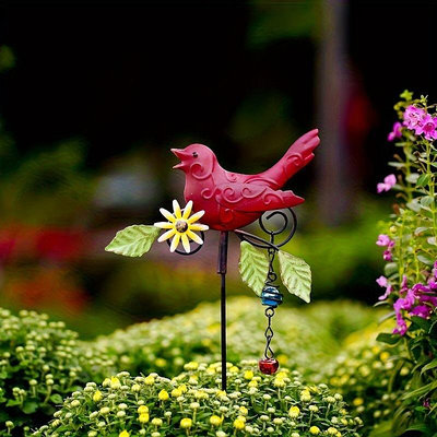跨境亞馬遜彩色小鳥風鈴造景裝飾金屬插件 彩色小鳥花園庭院別墅