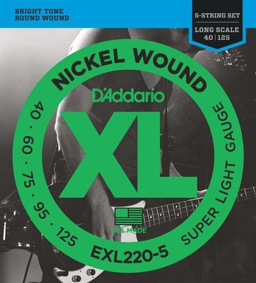 【又昇樂器.音響】D'Addario EXL220-5 Nickel Wound 5-String 40-125 貝斯弦