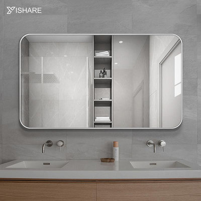 Yishare 輕奢鋁框大圓角浴室鏡家用衛生間鏡子壁掛高清防爆梳妝鏡 自行安裝