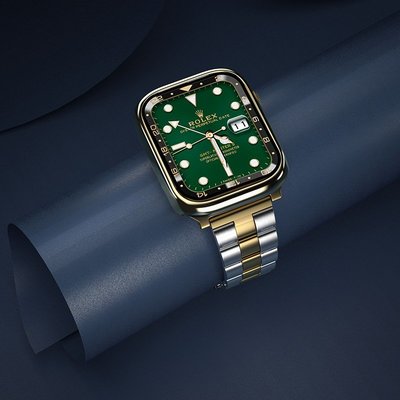 適用applewatch錶帶勞力士同款iwatch7/6/5/4/3/2/1代6se蘋果手錶帶s7替換帶41mm45精鋼商務男金屬錶帶非原裝