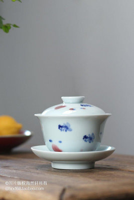 茶藝師 景德鎮陶瓷小魚金魚三才蓋碗 釉里紅手繪釉下彩功夫茶具茶杯茶碗