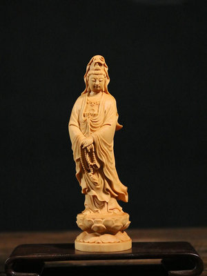 小葉黃楊木雕拿珠觀音像供奉實木擺件雕刻工藝木質雕像佛像菩薩
