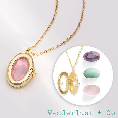 Wanderlust+Co 澳洲品牌 橢圓粉水晶 金色相本項鍊 Aura Rose Quartz