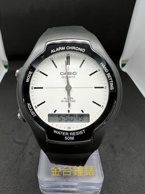 【金台鐘錶】CASIO卡西歐 經典圓形(中性風格)腕錶 復古懷舊風格 雙顯石英錶(白面x刻度) AW-90H-7E