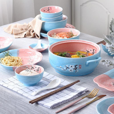 陶瓷家用吃飯碗盤子大號面湯拉面碗菜盤魚盤日式創意簡約組合餐具