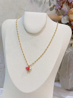 熱銷#Les Nereides 23新款 浪漫頌歌 紅玫瑰珍珠鉆寶石 項鏈吊墜