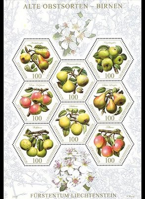 2016年列支敦士登古老水果種類郵票-梨子小全張