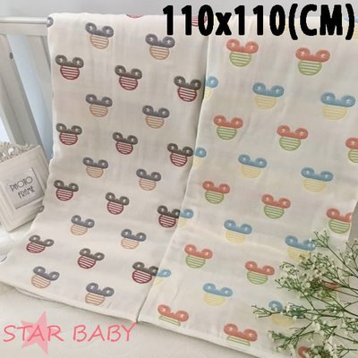 STAR BABY-日本訂單款 柔軟六層紗布嬰兒浴巾 純棉 新生包巾 兒童毛巾被 嬰兒抱被 空調毯 涼被#米奇款