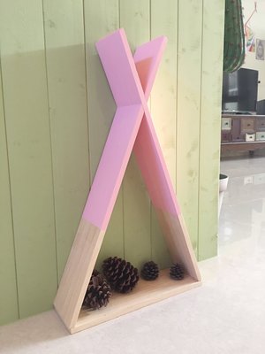X型 置物架 帳篷 造型 牆壁 粉色 粉紅 雙色 木頭 木製 收納架 韓國 INS IG 拍照 道具 北歐 - 花木馬